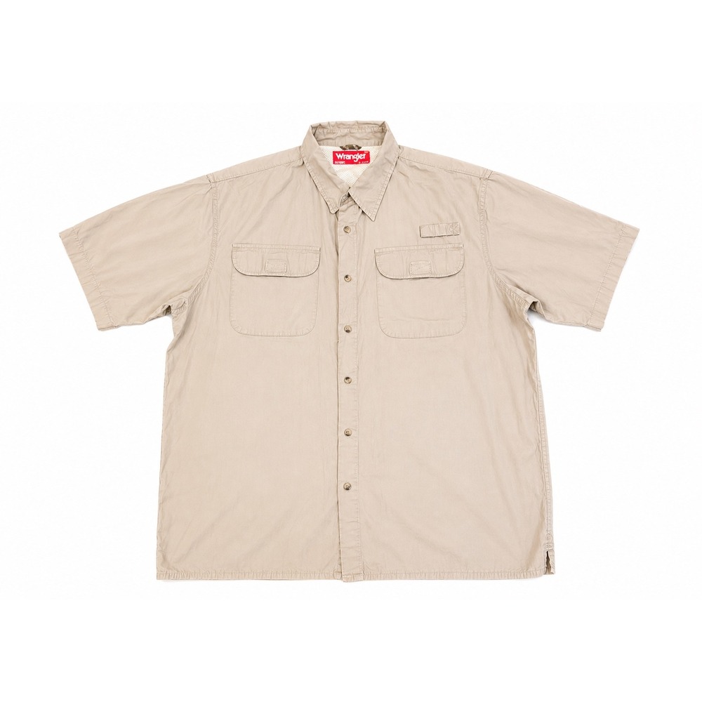 Wrangler Mens‎ XL Utility Fishing Shirt Short Sleeve Cotton Gray Button Up